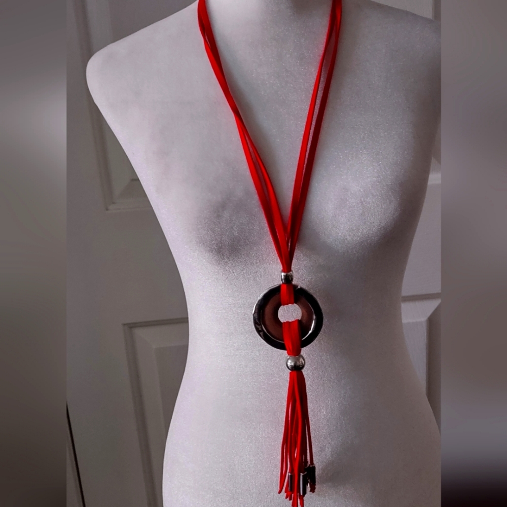 Women's Long Hang Red Rope Necklace